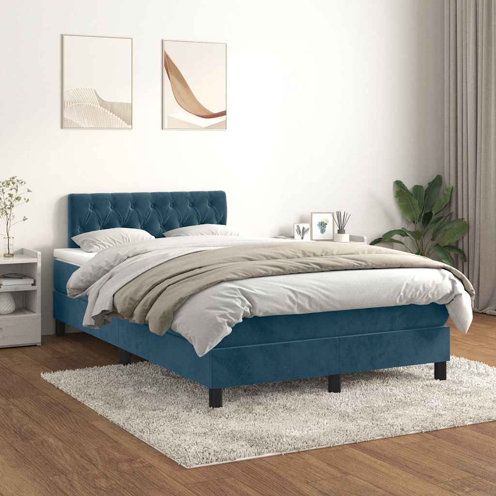 vidaXL Κρεβάτι Boxspring με Στρώμα Σκούρο Μπλε 120x200 εκ. Βελούδινο