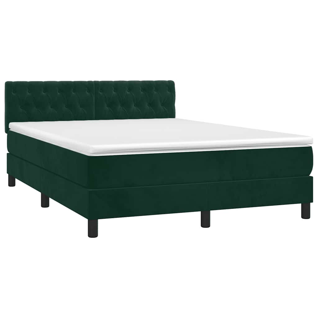 vidaXL Κρεβάτι Boxspring με Στρώμα Σκούρο Πράσινο 140x190εκ. Βελούδινο