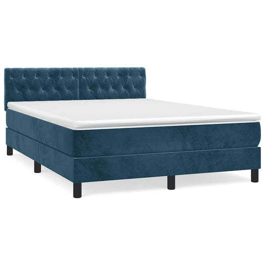 vidaXL Κρεβάτι Boxspring με Στρώμα Σκούρο Μπλε 140x190 εκ. Βελούδινο
