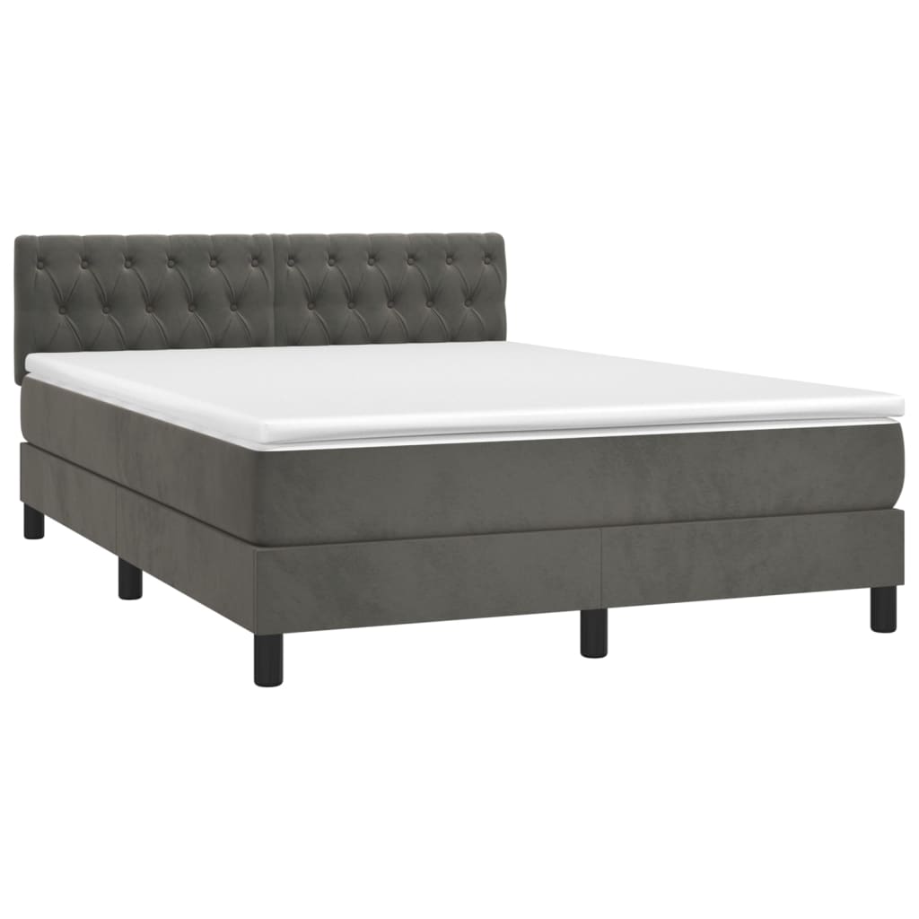 vidaXL Κρεβάτι Boxspring με Στρώμα Σκούρο Γκρι 140x200 εκ. Βελούδινο