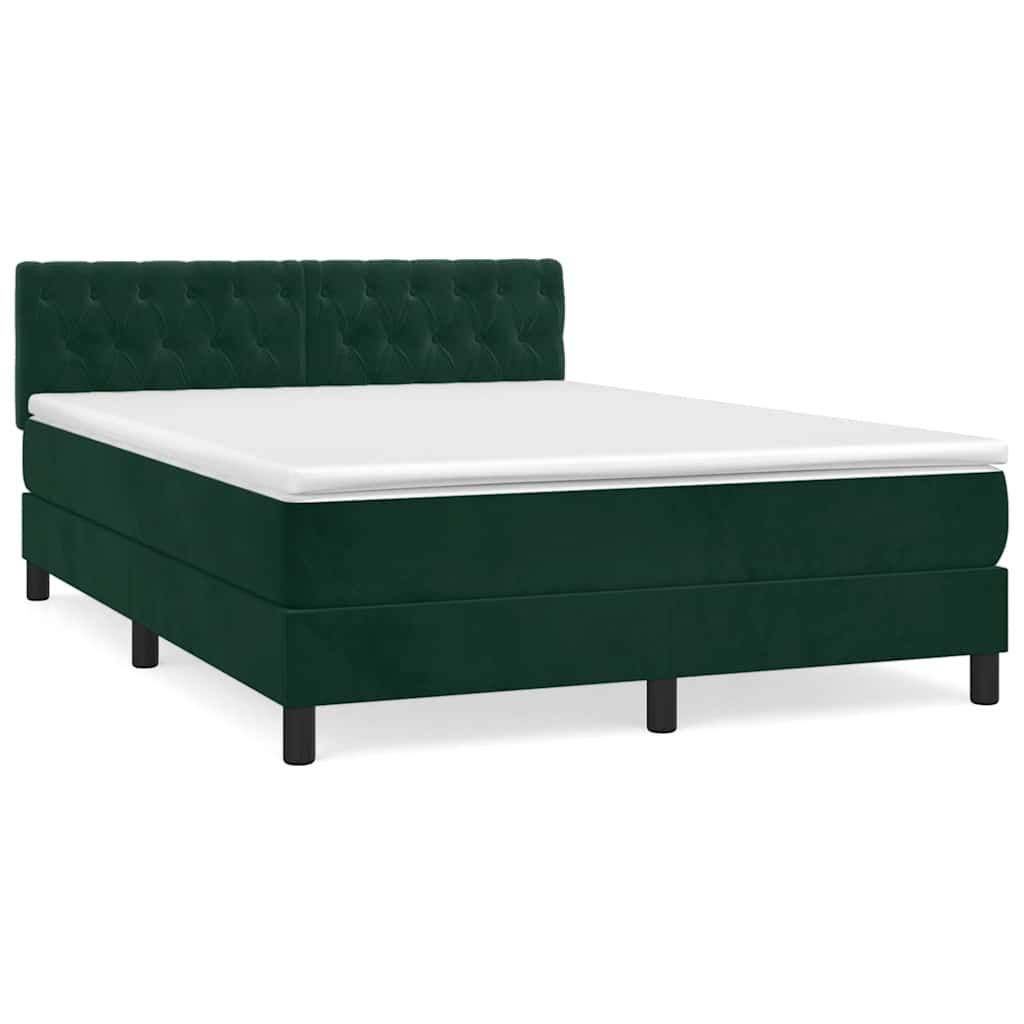 vidaXL Κρεβάτι Boxspring με Στρώμα Σκούρο Πράσινο 140x200εκ. Βελούδινο