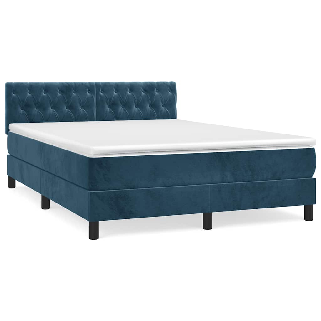 vidaXL Κρεβάτι Boxspring με Στρώμα Σκούρο Μπλε 140x200 εκ. Βελούδινο