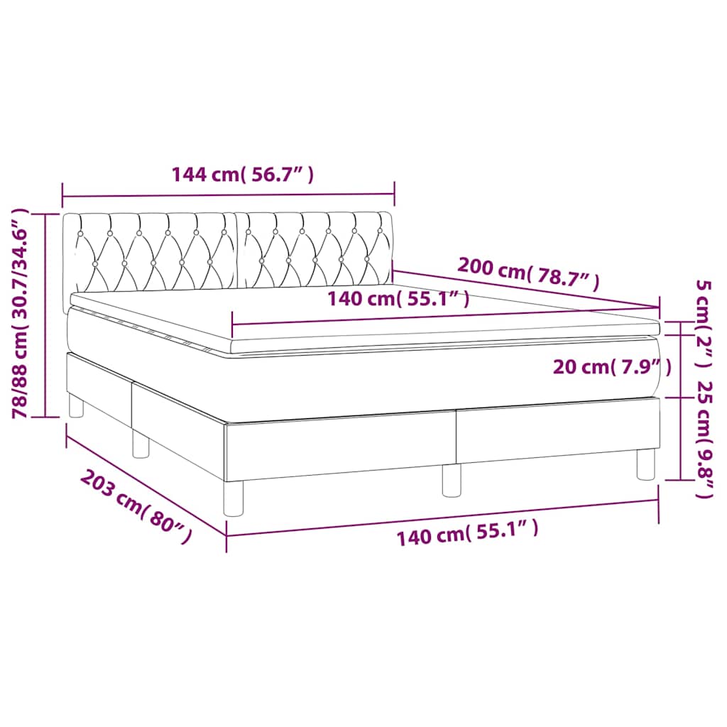 vidaXL Κρεβάτι Boxspring με Στρώμα Σκούρο Μπλε 140x200 εκ. Βελούδινο