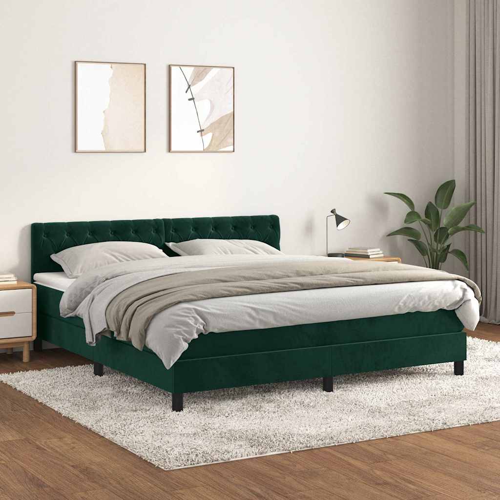 vidaXL Κρεβάτι Boxspring με Στρώμα Σκούρο Πράσινο 160x200εκ. Βελούδινο