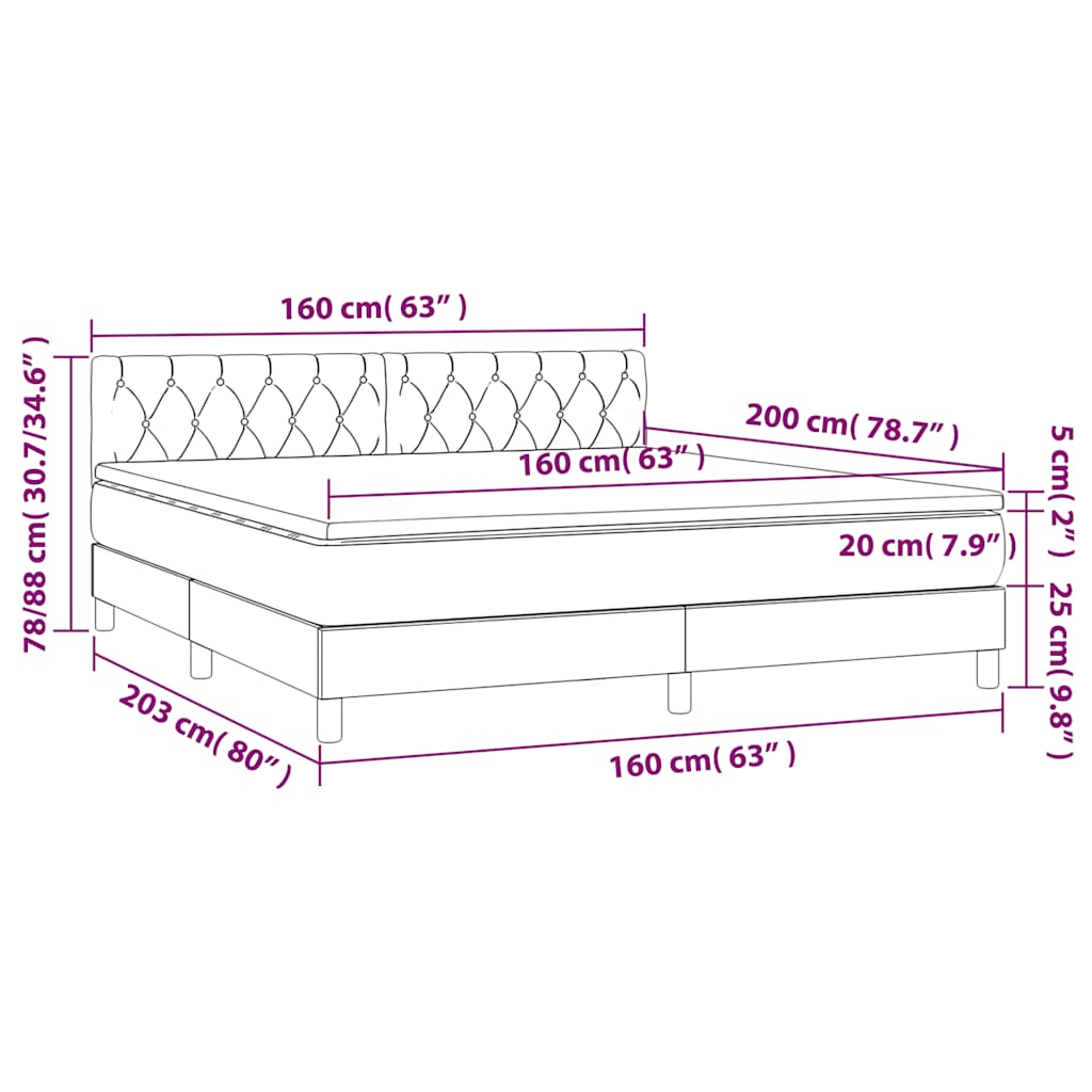 vidaXL Κρεβάτι Boxspring με Στρώμα Σκούρο Μπλε 160x200 εκ. Βελούδινο