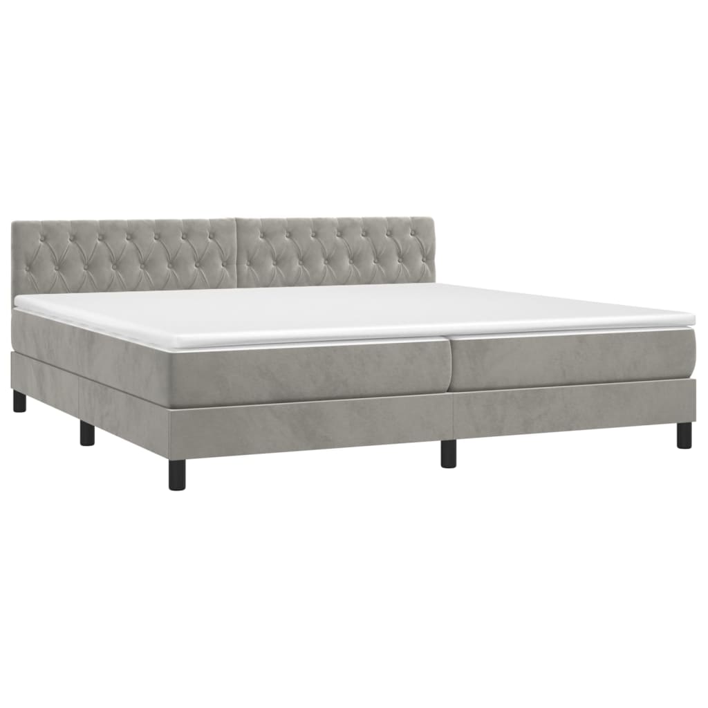 vidaXL Κρεβάτι Boxspring με Στρώμα Ανοιχτό Γκρι 200x200 εκ. Βελούδινο