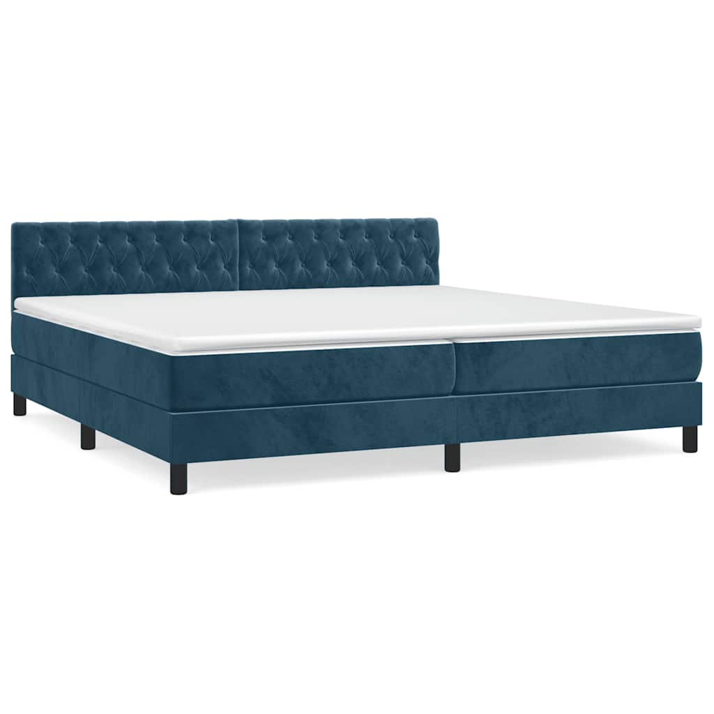 vidaXL Κρεβάτι Boxspring με Στρώμα Σκούρο Μπλε 200x200 εκ. Βελούδινο