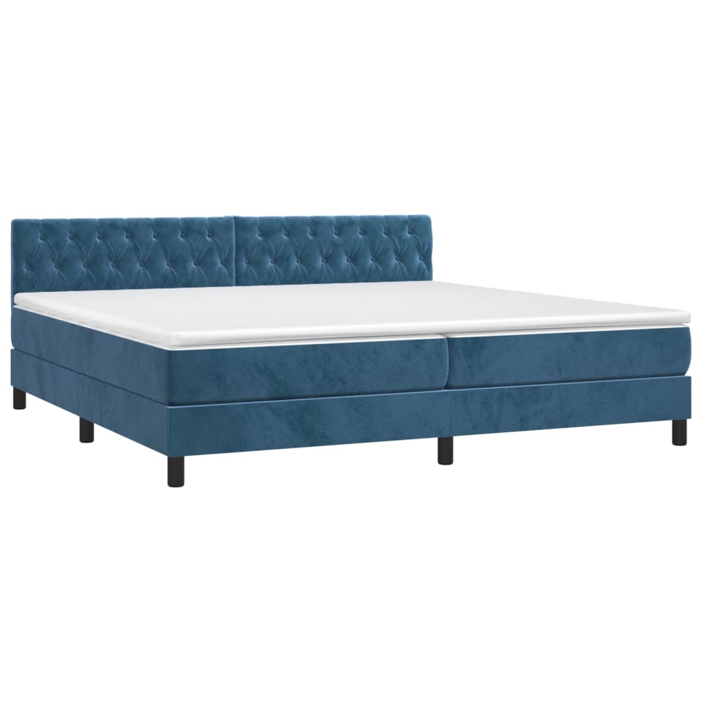 vidaXL Κρεβάτι Boxspring με Στρώμα Σκούρο Μπλε 200x200 εκ. Βελούδινο