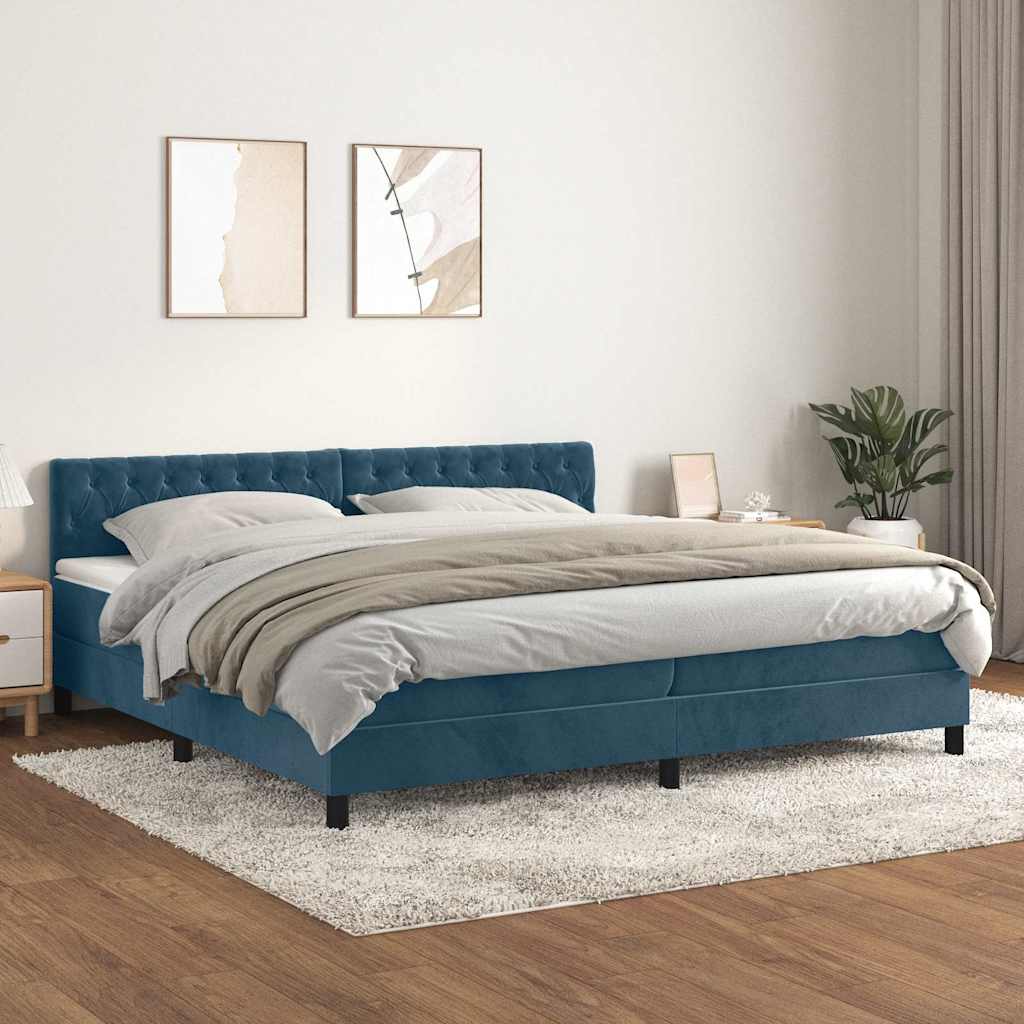 vidaXL Κρεβάτι Boxspring με Στρώμα Σκούρο Μπλε 200x200 εκ. Βελούδινο