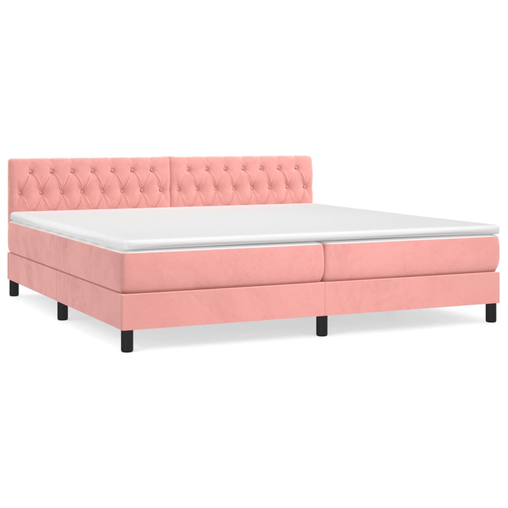 vidaXL Κρεβάτι Boxspring με Στρώμα Ροζ 200x200 εκ. Βελούδινο