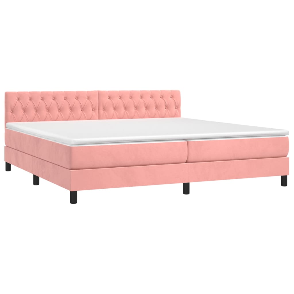 vidaXL Κρεβάτι Boxspring με Στρώμα Ροζ 200x200 εκ. Βελούδινο