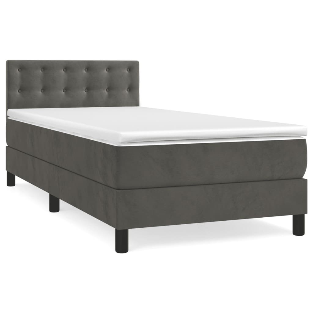 vidaXL Κρεβάτι Boxspring με Στρώμα Σκούρο Γκρι 80x200 εκ. Βελούδινο