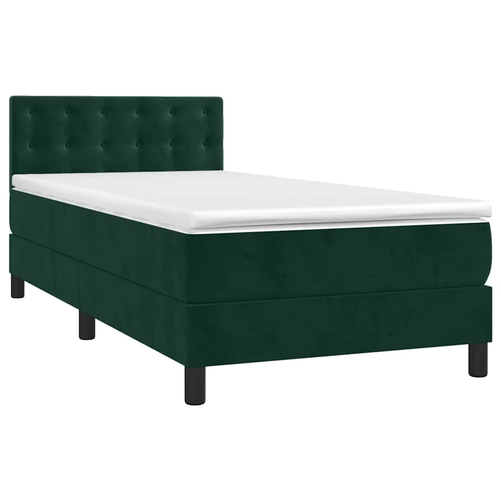 vidaXL Κρεβάτι Boxspring με Στρώμα Σκούρο Πράσινο 80x200 εκ. Βελούδινο