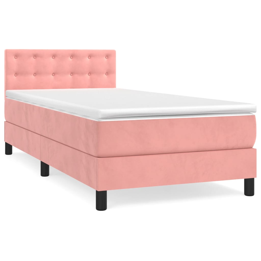 vidaXL Κρεβάτι Boxspring με Στρώμα Ροζ 80 x 200 εκ. Βελούδινο