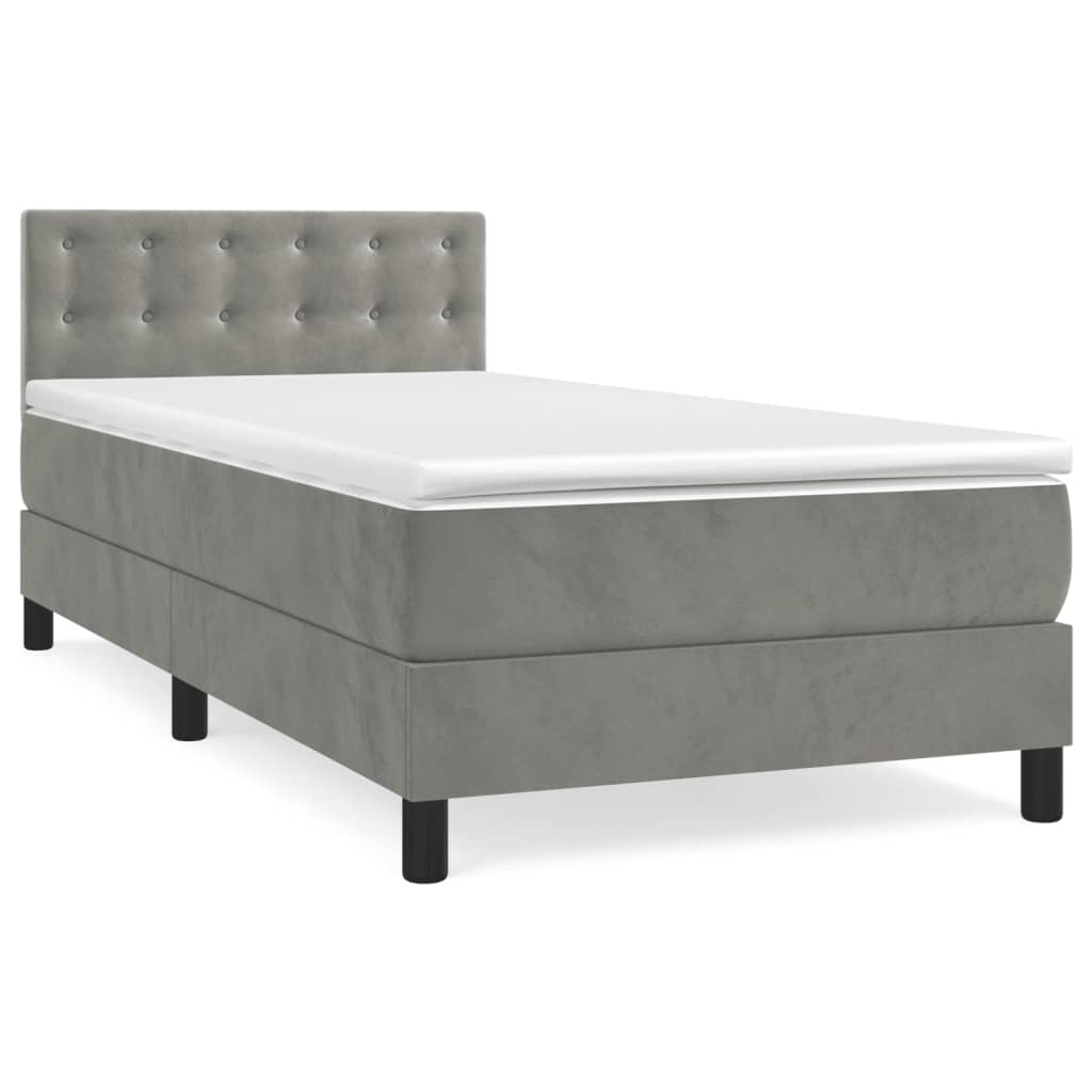 vidaXL Κρεβάτι Boxspring με Στρώμα Ανοιχτό Γκρι 90x190 εκ. Βελούδινο