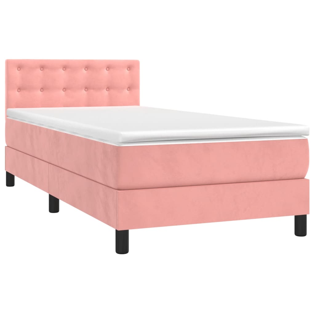 vidaXL Κρεβάτι Boxspring με Στρώμα Ροζ 90x190 εκ. Βελούδινο