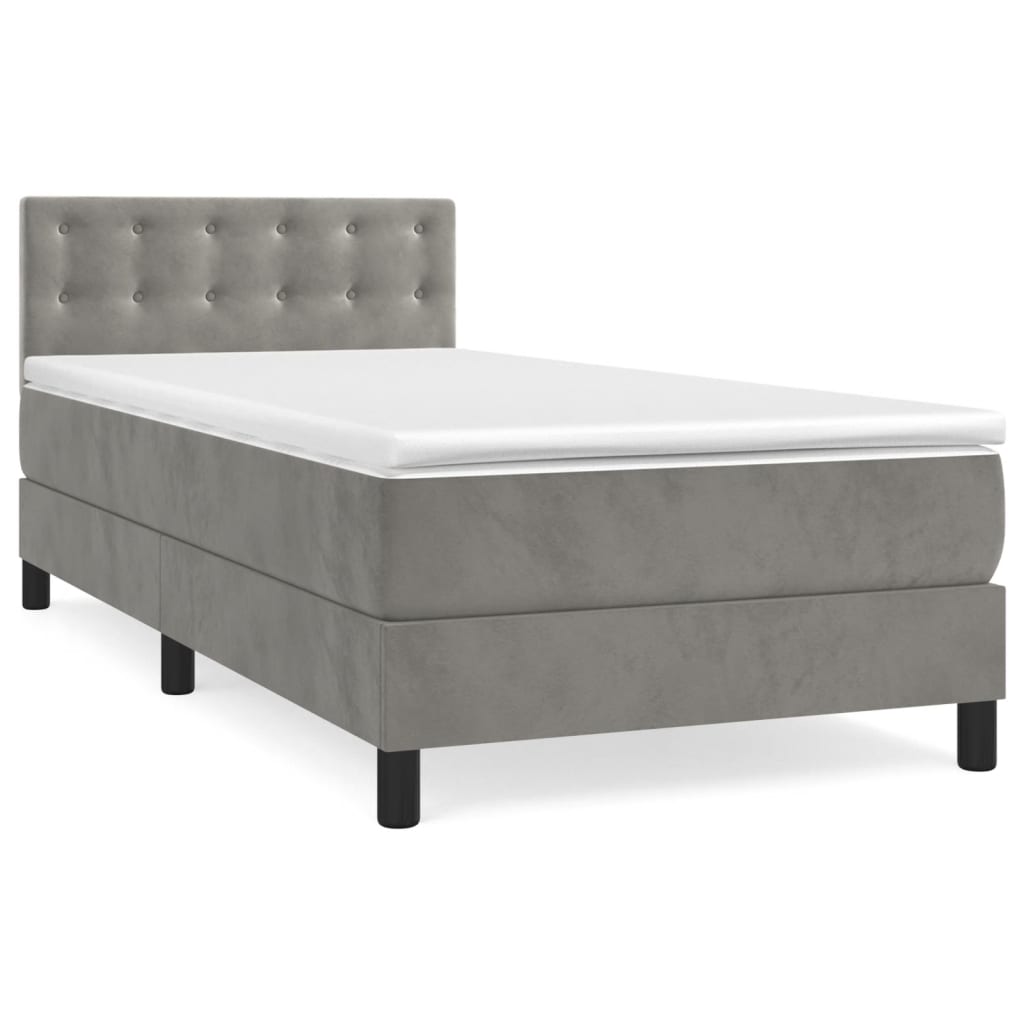 vidaXL Κρεβάτι Boxspring με Στρώμα Ανοιχτό Γκρι 90x200 εκ. Βελούδινο