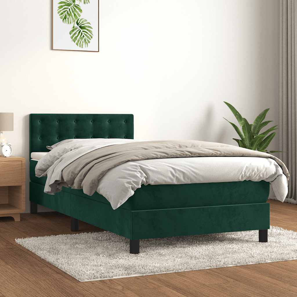 vidaXL Κρεβάτι Boxspring με Στρώμα Σκούρο Πράσινο 100x200εκ. Βελούδινο