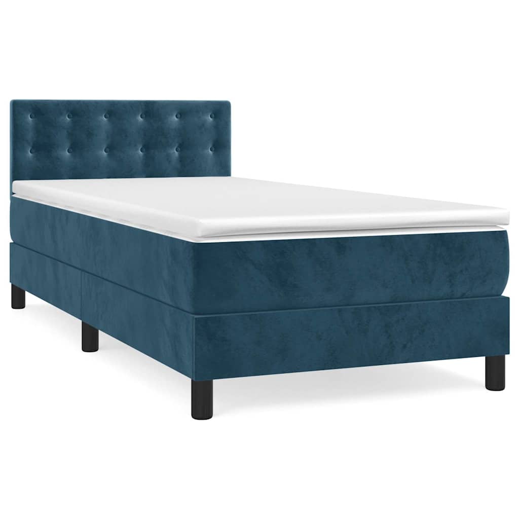vidaXL Κρεβάτι Boxspring με Στρώμα Σκούρο Μπλε 100x200 εκ. Βελούδινο