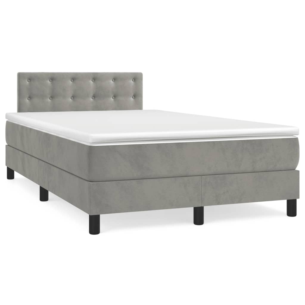 vidaXL Κρεβάτι Boxspring με Στρώμα Ανοιχτό Γκρι 120x200 εκ. Βελούδινο