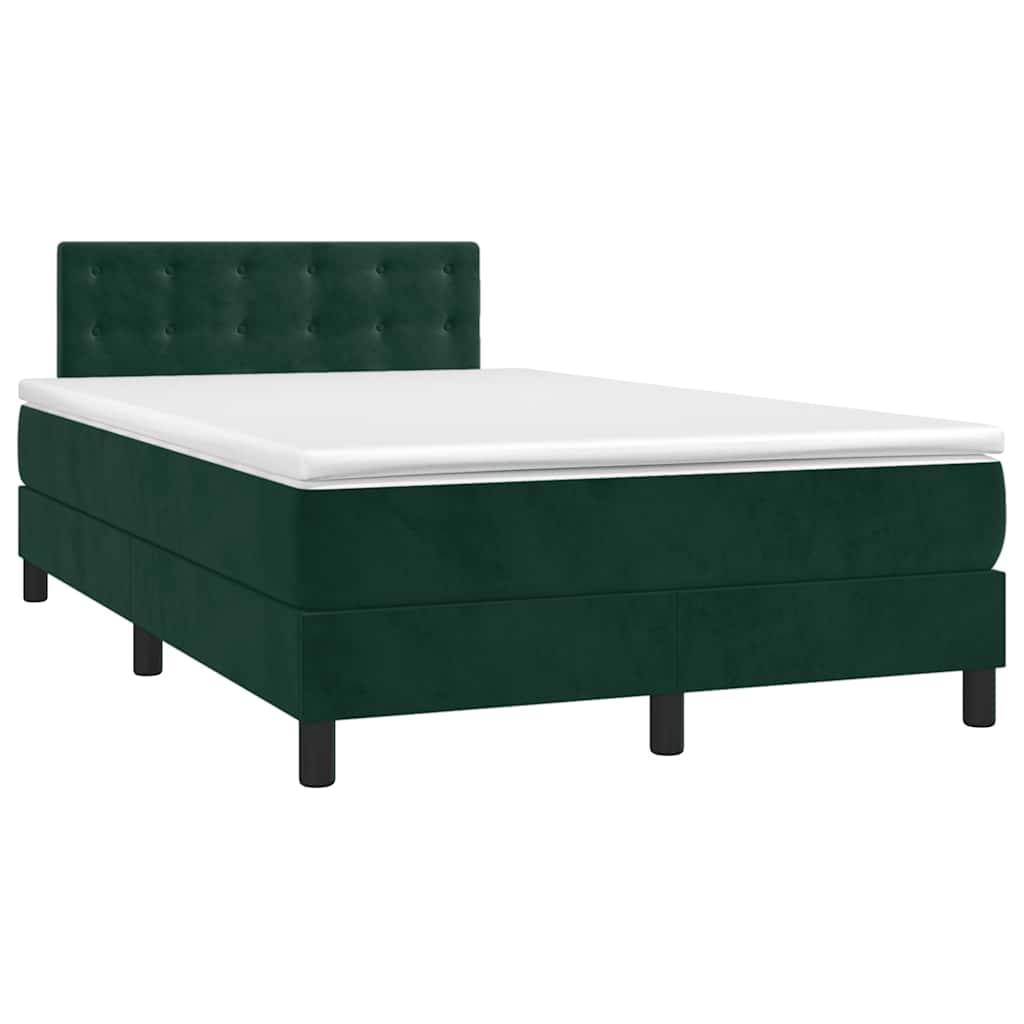 vidaXL Κρεβάτι Boxspring με Στρώμα Σκούρο Πράσινο 120x200εκ. Βελούδινο