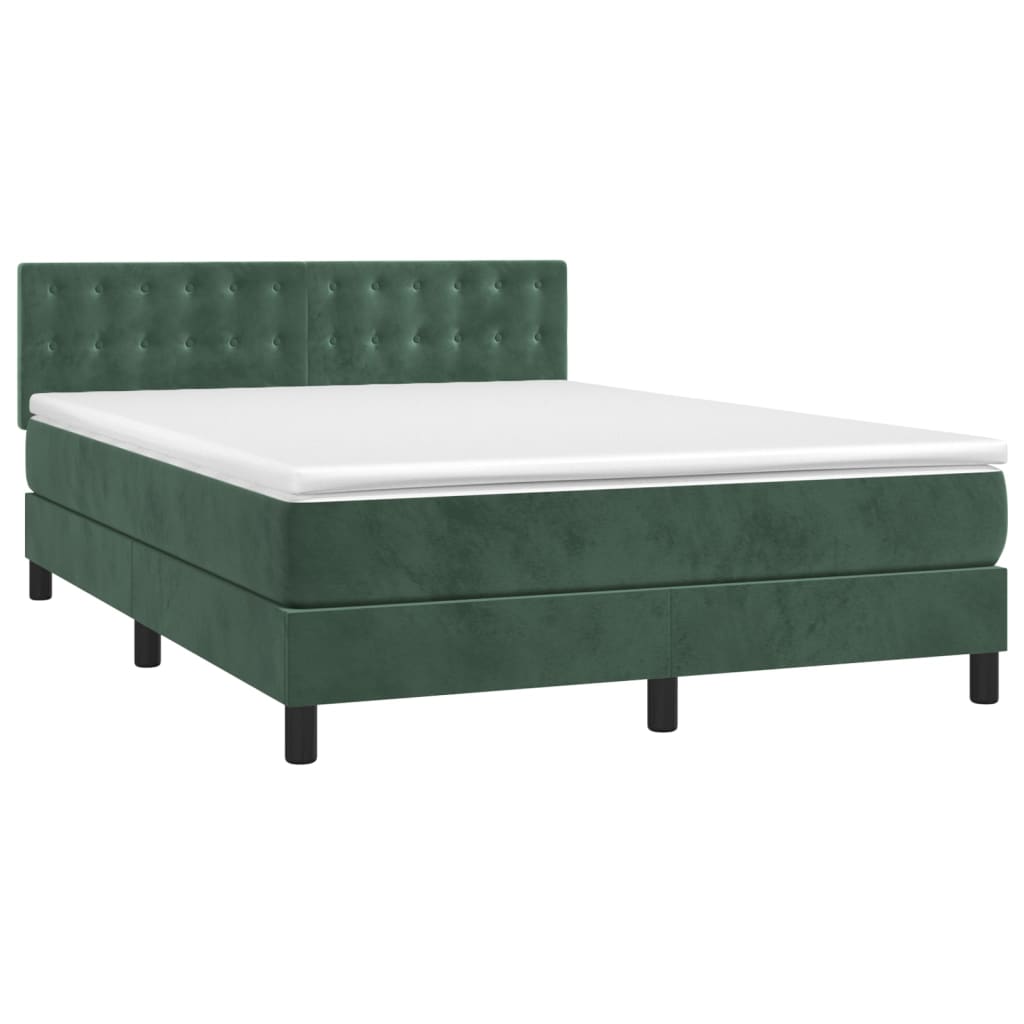vidaXL Κρεβάτι Boxspring με Στρώμα Σκούρο Πράσινο 140x190εκ. Βελούδινο