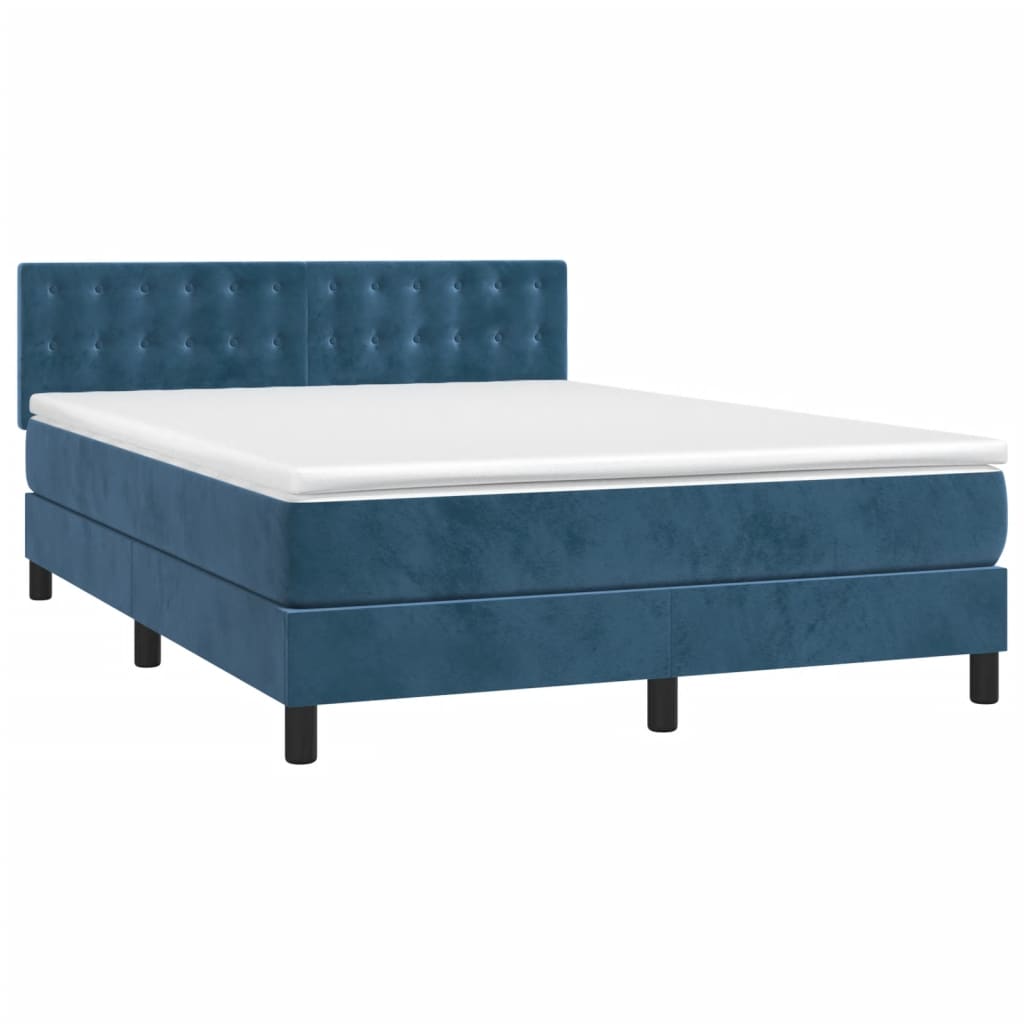 vidaXL Κρεβάτι Boxspring με Στρώμα Σκούρο Μπλε 140x200 εκ. Βελούδινο