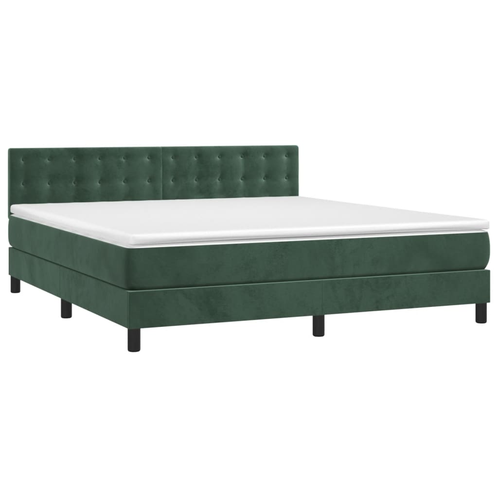 vidaXL Κρεβάτι Boxspring με Στρώμα Σκούρο Πράσινο 180x200εκ. Βελούδινο