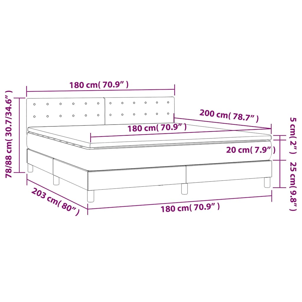 vidaXL Κρεβάτι Boxspring με Στρώμα Σκούρο Πράσινο 180x200εκ. Βελούδινο