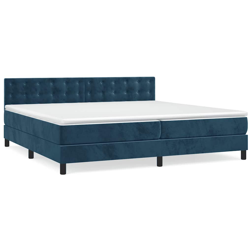 vidaXL Κρεβάτι Boxspring με Στρώμα Σκούρο Μπλε 200x200 εκ. Βελούδινο