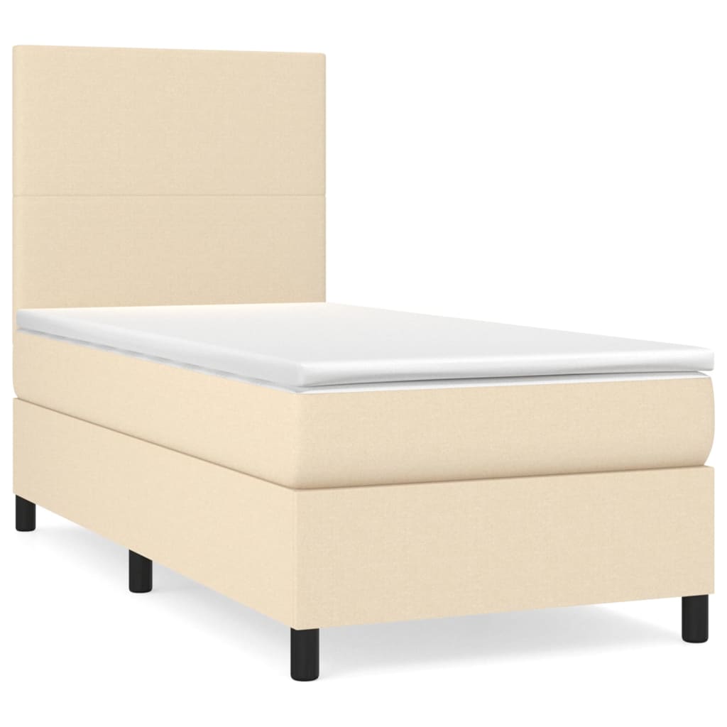 vidaXL Κρεβάτι Boxspring με Στρώμα Κρεμ 90x190 εκ.Υφασμάτινο