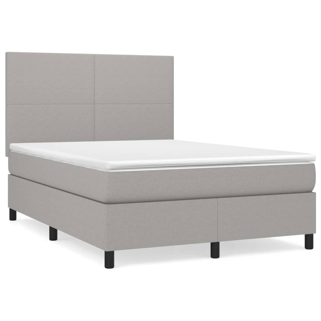 vidaXL Κρεβάτι Boxspring με Στρώμα Ανοιχτό Γκρι 140x190 εκ. Υφασμάτινο