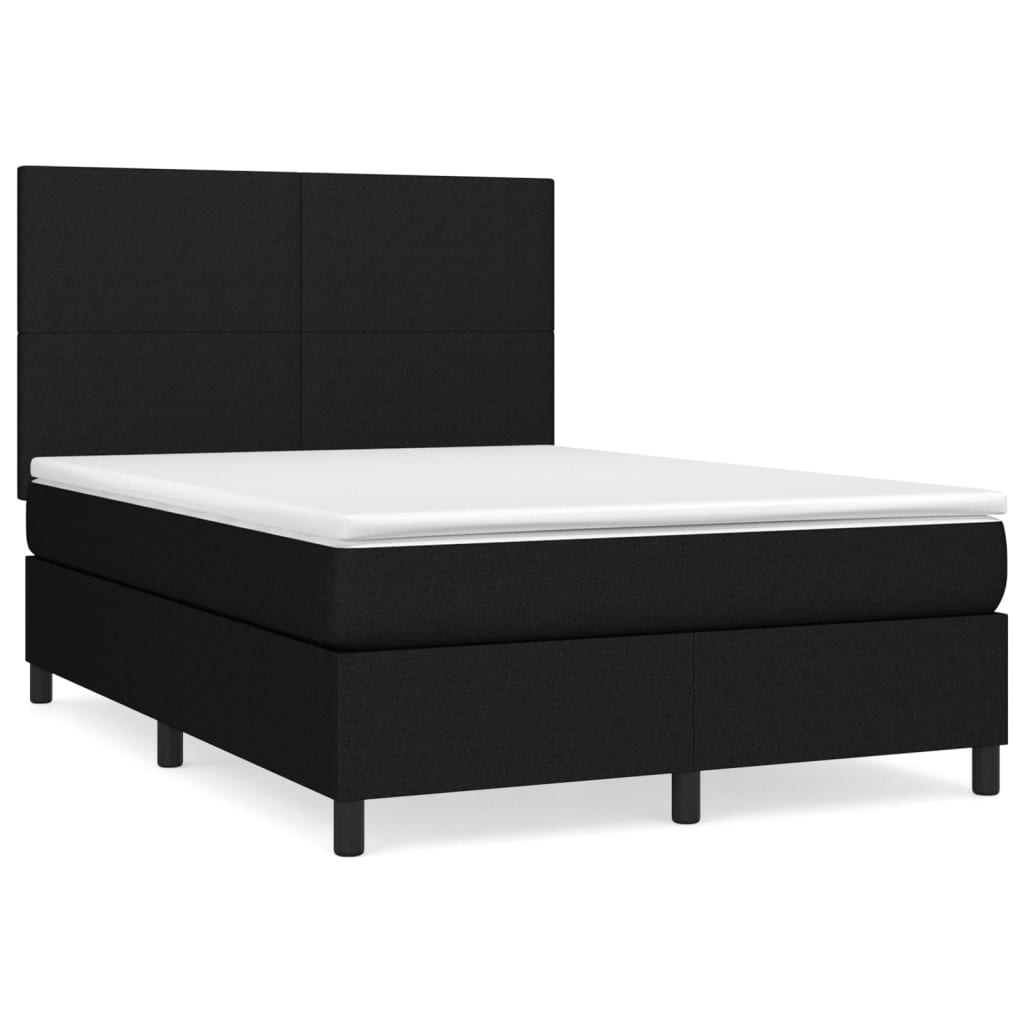 vidaXL Κρεβάτι Boxspring με Στρώμα Μαύρο 140x190 εκ. Υφασμάτινο