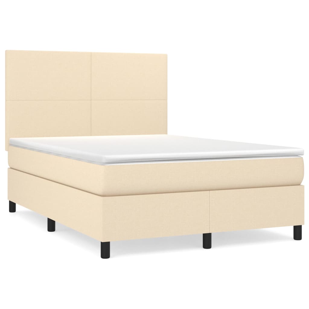 vidaXL Κρεβάτι Boxspring με Στρώμα Κρεμ 140x190 εκ. Υφασμάτινο