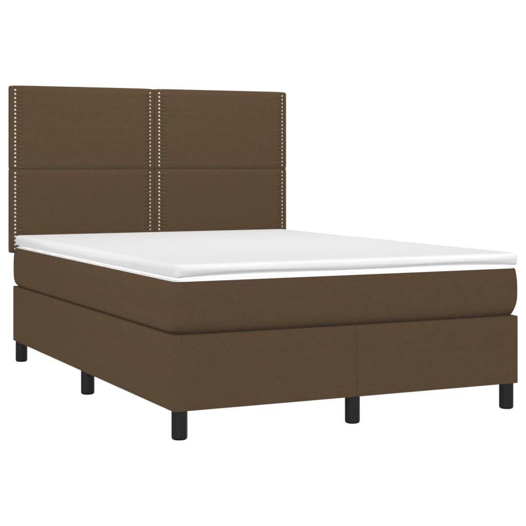vidaXL Κρεβάτι Boxspring με Στρώμα Σκούρο Καφέ 140x190 εκ. Υφασμάτινο