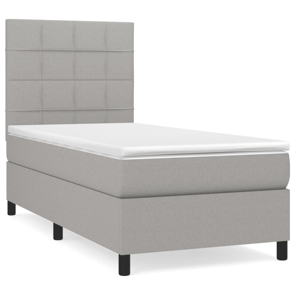 vidaXL Κρεβάτι Boxspring με Στρώμα Ανοιχτό Γκρι 90x190 εκ. Υφασμάτινο