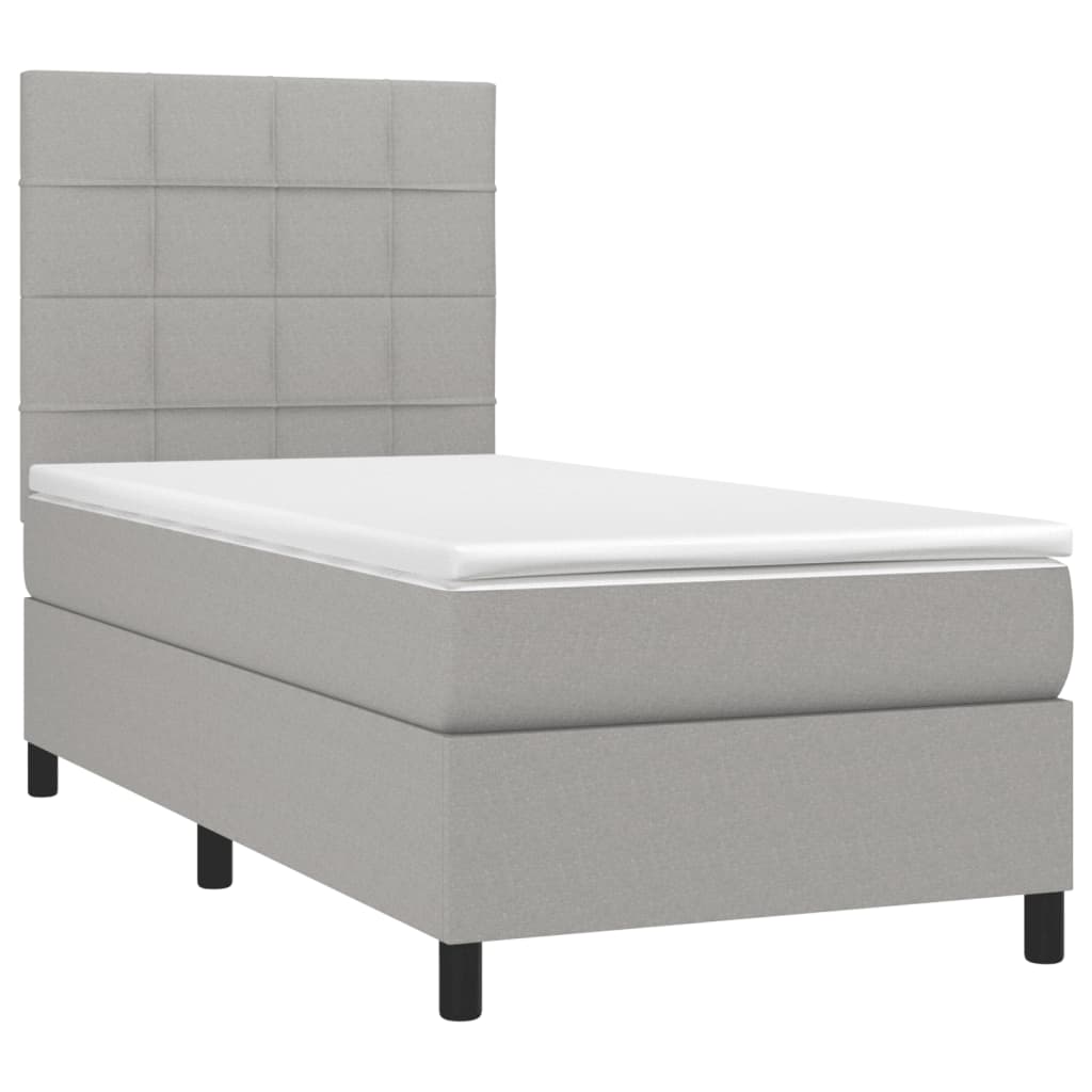vidaXL Κρεβάτι Boxspring με Στρώμα Ανοιχτό Γκρι 90x200 εκ. Υφασμάτινο
