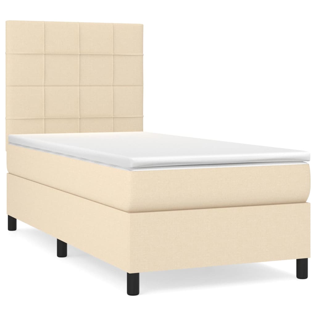 vidaXL Κρεβάτι Boxspring με Στρώμα Κρεμ 90x200 εκ.Υφασμάτινο