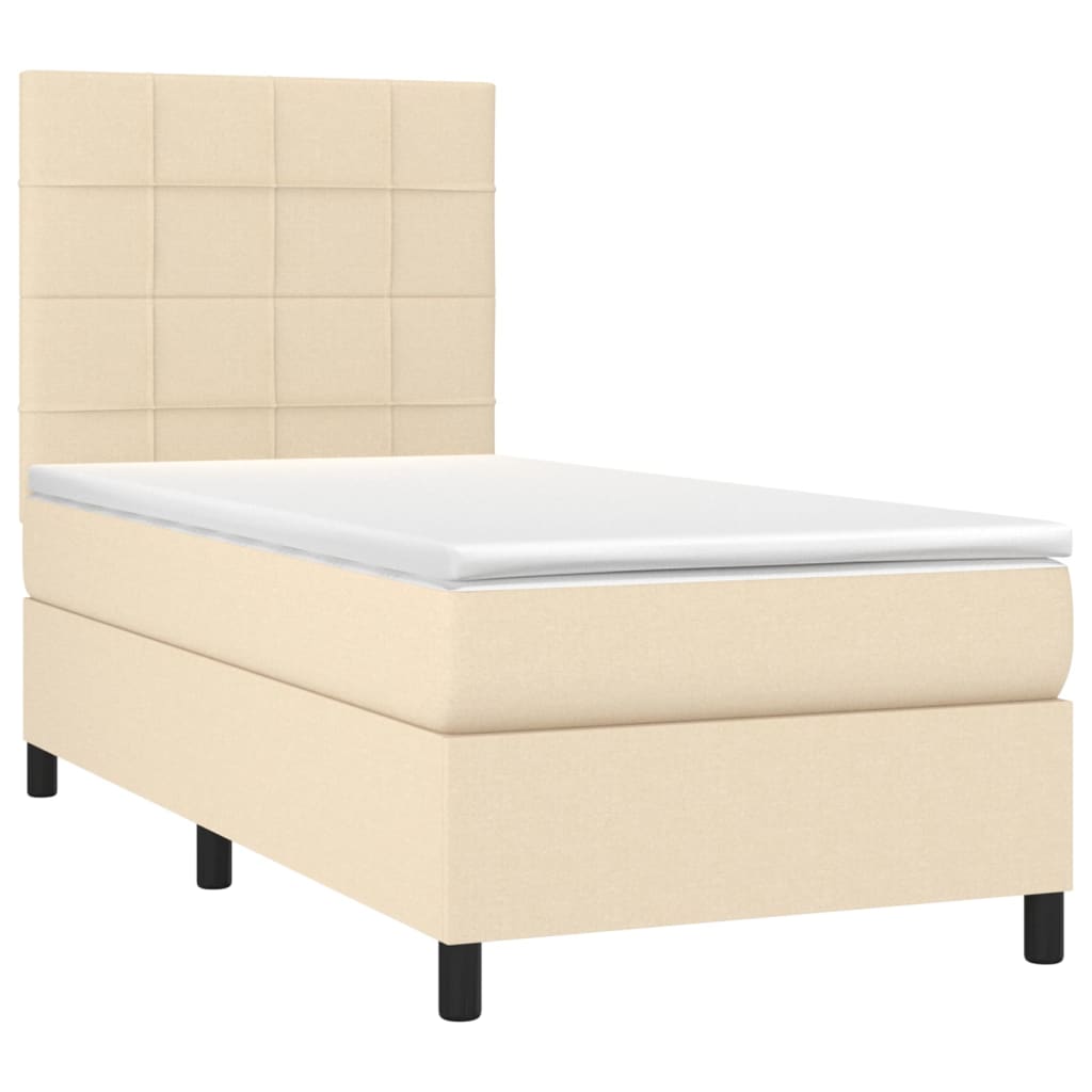vidaXL Κρεβάτι Boxspring με Στρώμα Κρεμ 90x200 εκ.Υφασμάτινο