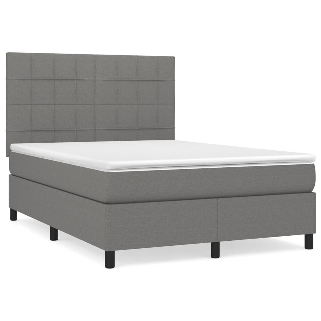 vidaXL Κρεβάτι Boxspring με Στρώμα Σκούρο Γκρι 140x190 εκ. Υφασμάτινο