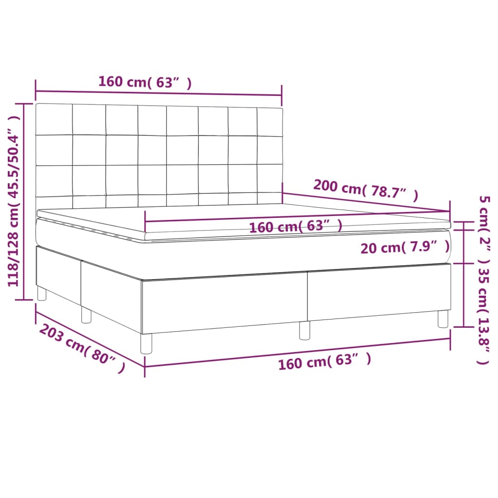 vidaXL Κρεβάτι Boxspring με Στρώμα Σκούρο Γκρι 160x200 εκ Υφασμάτινο