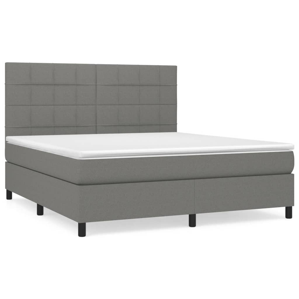 vidaXL Κρεβάτι Boxspring με Στρώμα Σκούρο Γκρι 180x200 εκ Υφασμάτιν