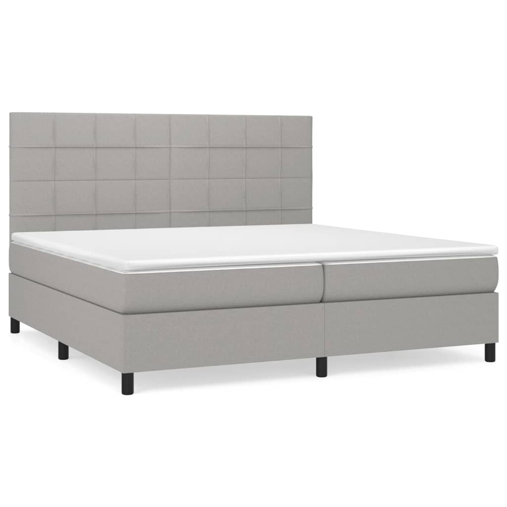 vidaXL Κρεβάτι Boxspring με Στρώμα Ανοιχτό Γκρι 200x200 εκ. Υφασμάτινο