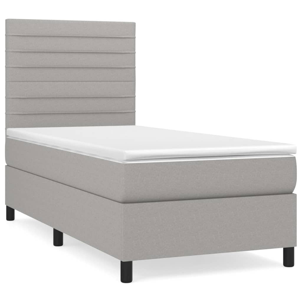 vidaXL Κρεβάτι Boxspring με Στρώμα Ανοιχτό Γκρι 90x190 εκ. Υφασμάτινο