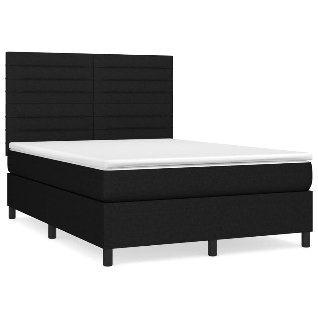 vidaXL Κρεβάτι Boxspring με Στρώμα Μαύρο 140x190 εκ. Υφασμάτινο