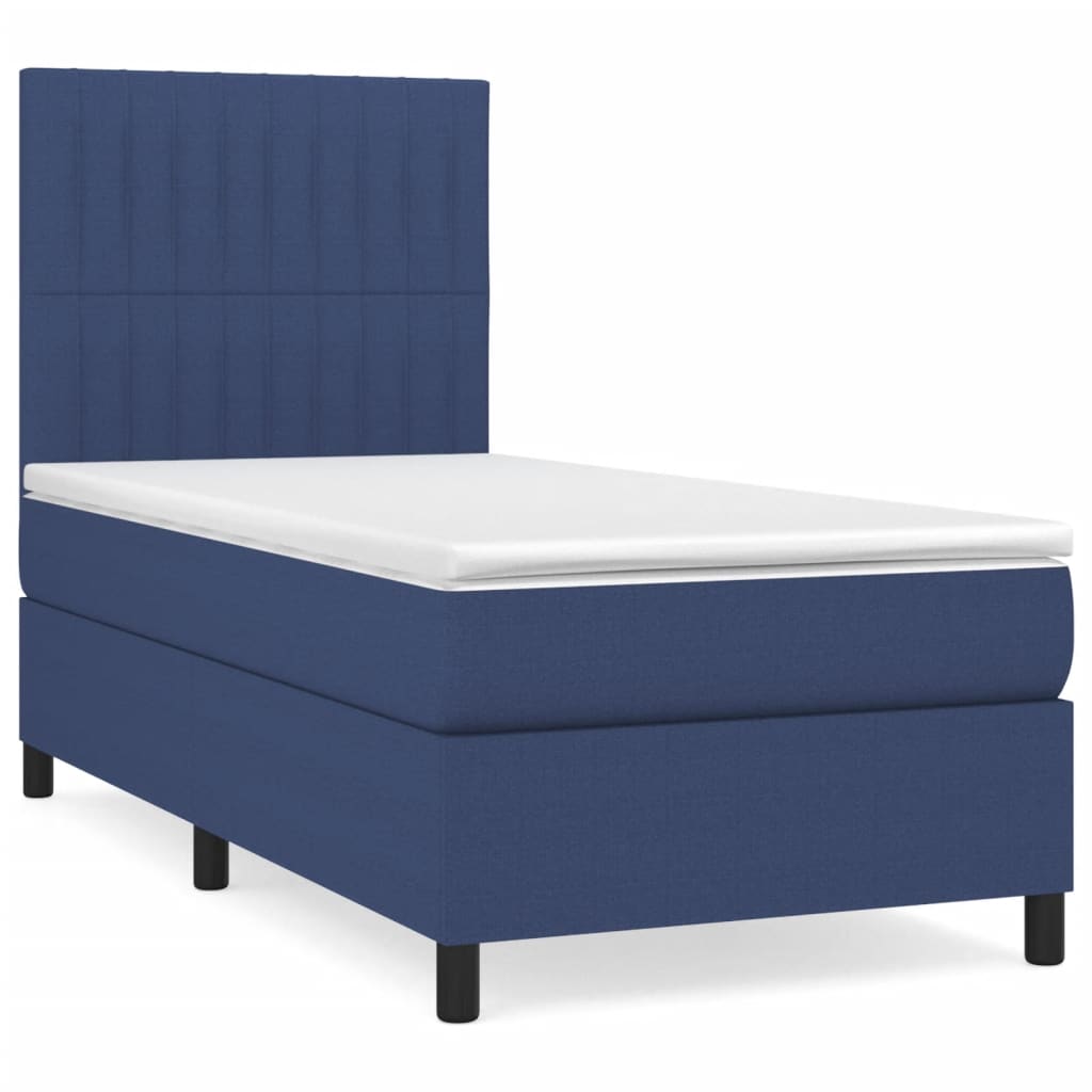 vidaXL Κρεβάτι Boxspring με Στρώμα Μπλε 90x190 εκ.Υφασμάτινο