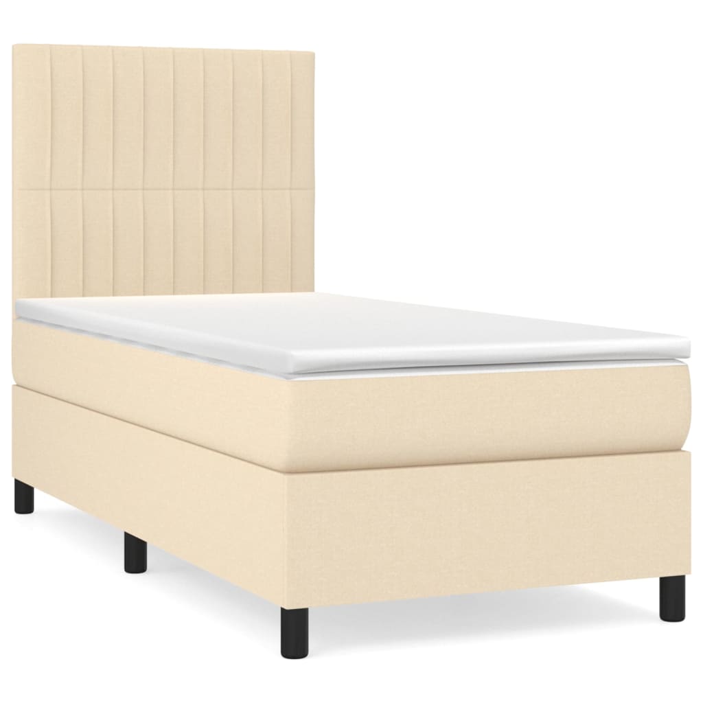 vidaXL Κρεβάτι Boxspring με Στρώμα Κρεμ 90x200 εκ.Υφασμάτινο
