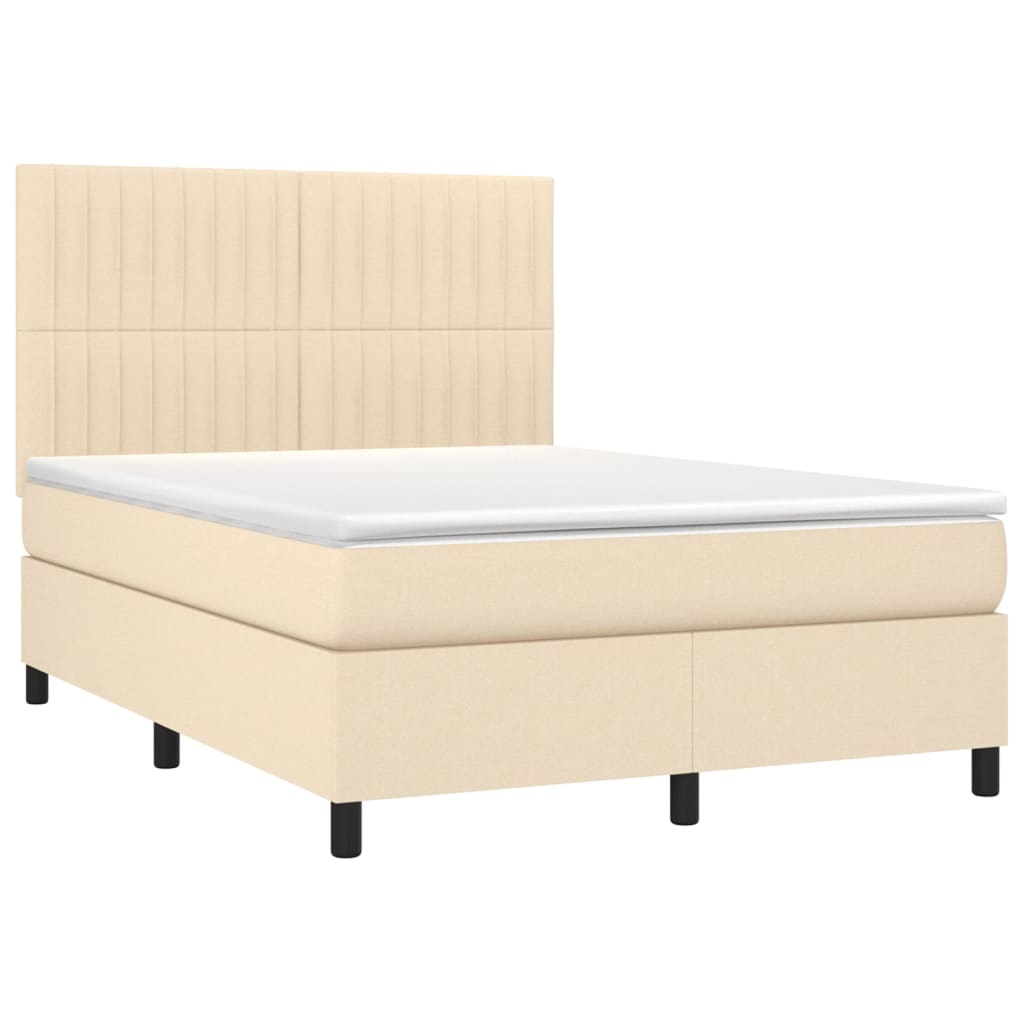 vidaXL Κρεβάτι Boxspring με Στρώμα Κρεμ 140x200 εκ. Υφασμάτινο