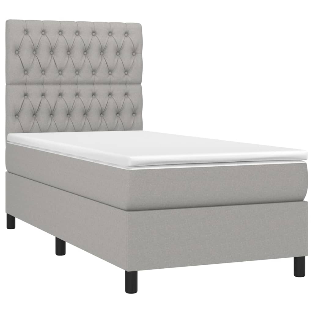 vidaXL Κρεβάτι Boxspring με Στρώμα Ανοιχτό Γκρι 90x190 εκ. Υφασμάτινο