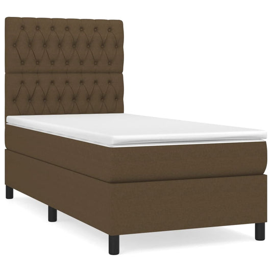 vidaXL Κρεβάτι Boxspring με Στρώμα Σκούρο Καφέ 90x190 εκ. Υφασμάτινο